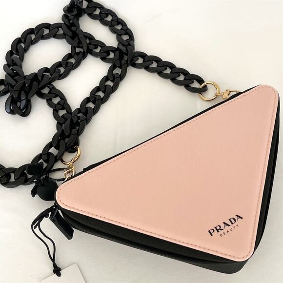 PRADA Beauty Novelty Triangle Makeup Cosmetic Pouch Pink Crossbody Bag - Picture 12 of 13